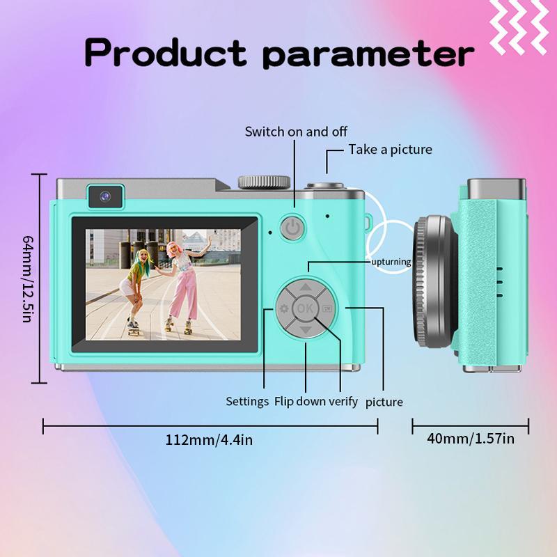 Portable 4K Digital Camera, 2.4 Inch Screen Video Camera, Universal Mini Point & Shoot Camera for Boys and Girls, CCD Camera for Travel & Photography