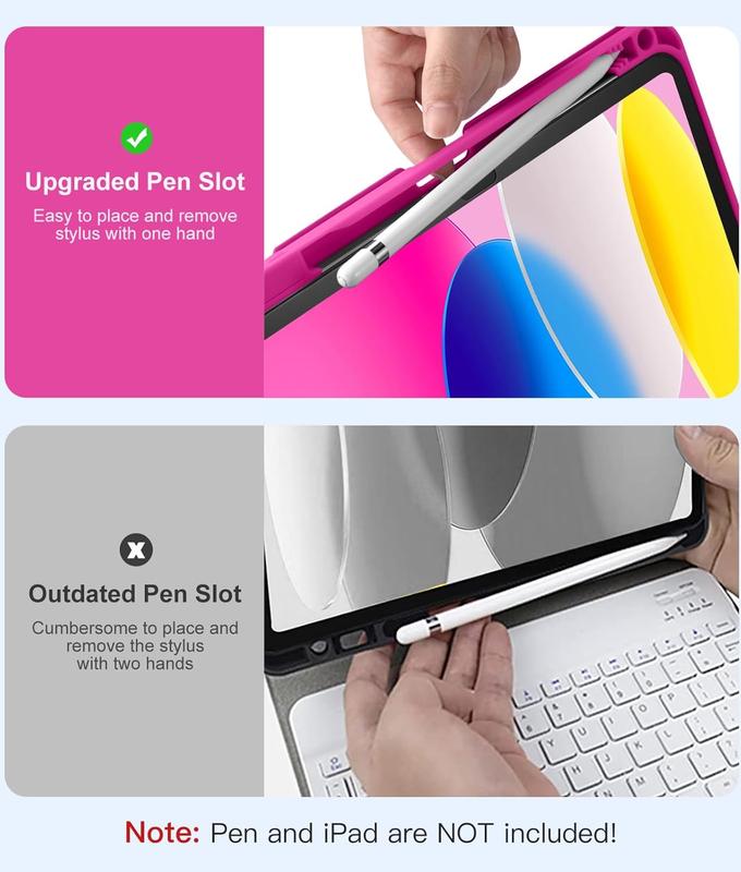 for iPad 10th Generation Case with Keyboard 10.9 Inch - 7 Colors Backlit Wireless Detachable Folio Keyboard Cover with Pencil Holder for New iPad 10th Gen 2022 (Hot Pink)