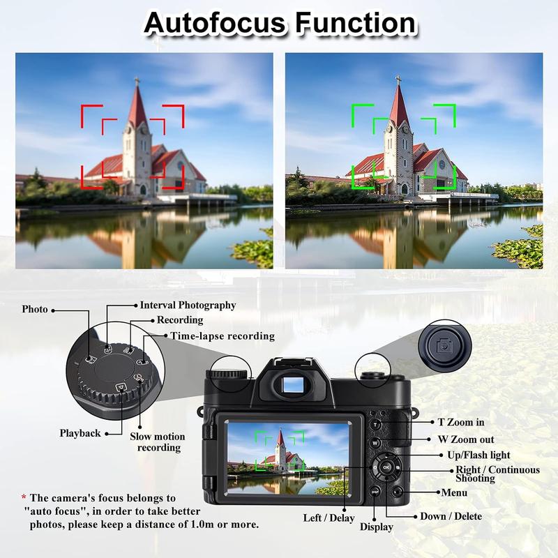 48MP FHD 4K Digital Camera for Photography,Video camcorder with  3 Inch Flip Screen, 16X Digital Zoom, Vlogging Camera WiFi,  (32G TF Card)