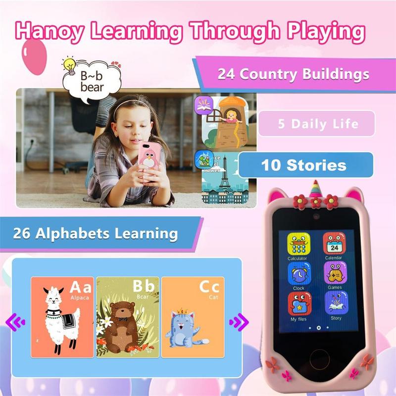 KGG Mini Phone Toy with 32G SD Card, 1 Count Student Smart Phone Funny Learning Education Tool, Smart Watch Music Game Player, Alarm Clock Calculator Flashlight Dual Camera