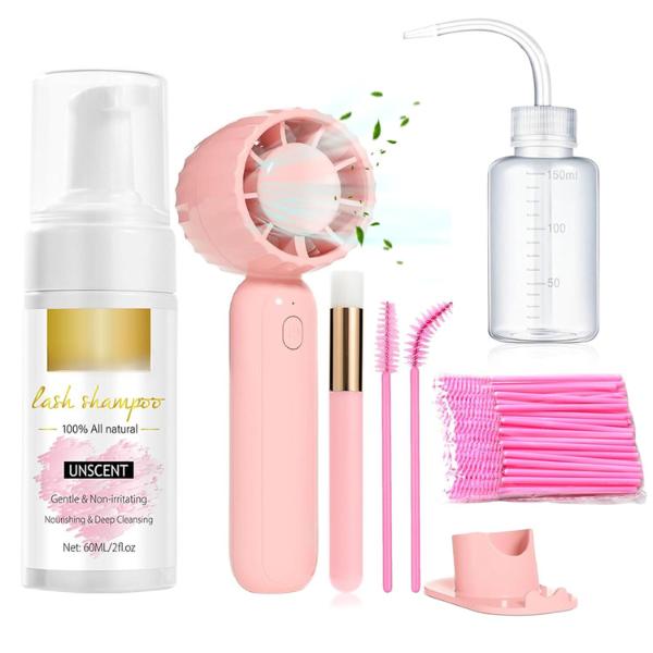 Eyelash Extension Cleanser Lash Mousse Lash Shampoo for Extensions, USB Mini Portable Fan Rechargeable Electric Handheld Air Conditioning