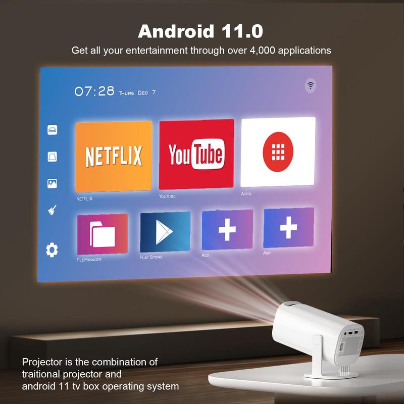 Portable Projector, 4K 3D Game Projector, Android 11 WiFi 6 BT5.0 Home Theater Projector, Wireless Mini Projector with Game Function for Home Use