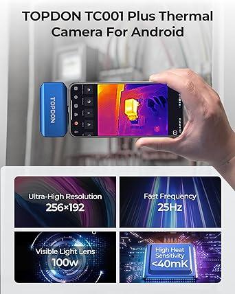 TOPDON TC001 Plus Thermal Camera for Android, 256 x 192 IR High Resolution with Visual Camera, 25Hz Refresh Rate, Dual-Lens Thermal Imaging Camera