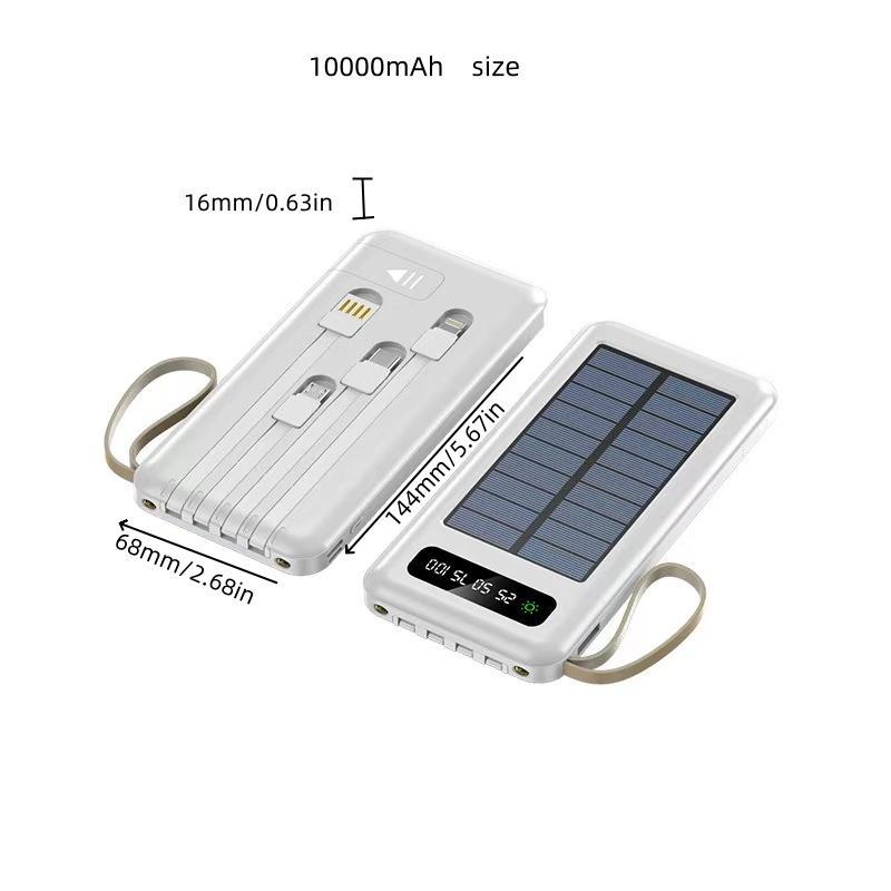 Solar Powered 10000mAh 20000mAh Power Bank, 1 Count Portable Solar Charger with 4 Output Cable, Large Capacity Power Bank for iPhone & Samsung Galaxy