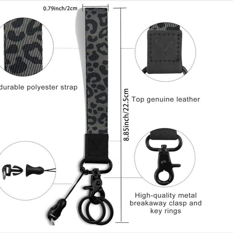 Cute Wrist Lanyard for Keys, Keychain, Wallet, Id Holder, Cell Phone, Wristlet Lanyard Key Chain Holder（Black Leopard）