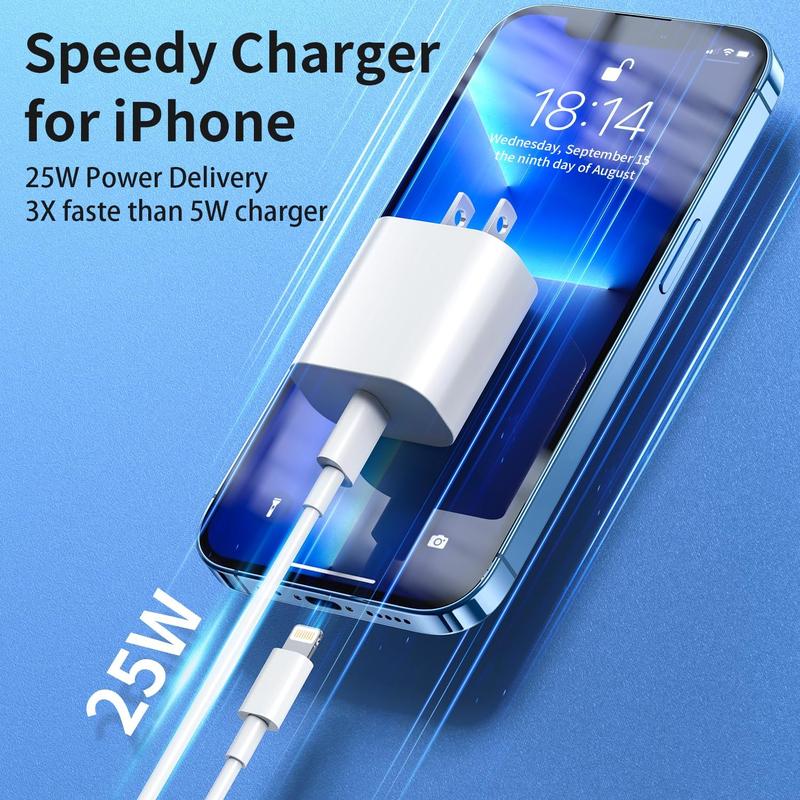 25W USB C Charger iPhone Charger Fast Charging 2Pack 25W Type C Wall Charger Block with 6FT Long USB C to Lightning Cable Compatible with for iPhone 14Pro 13 Pro 12 12 Pro Max 11 XS Max XS XR X 8  Connector Automatic Cord