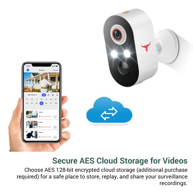 Wireless 1080P Security Camera, With AI Human Detection, PIR Motion Detect, Low Light Full color Night Vision Security Camera, 2-way Talk, With 2.4GHz Wi-Fi, Cloud Storage Service, Rechargeable Battery Included, IP65 Weather Resistance