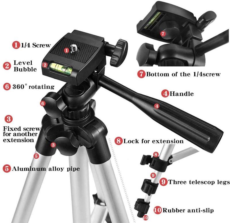 Phone Tripod,  Lightweight Tripod Stand for iPhone Camera iPad Projector, Extentable Phone and Camera Tripod with Remote and Phone Holder for Live Stream Video Travel Cell Phone Ring Light Face Tracking Tripod