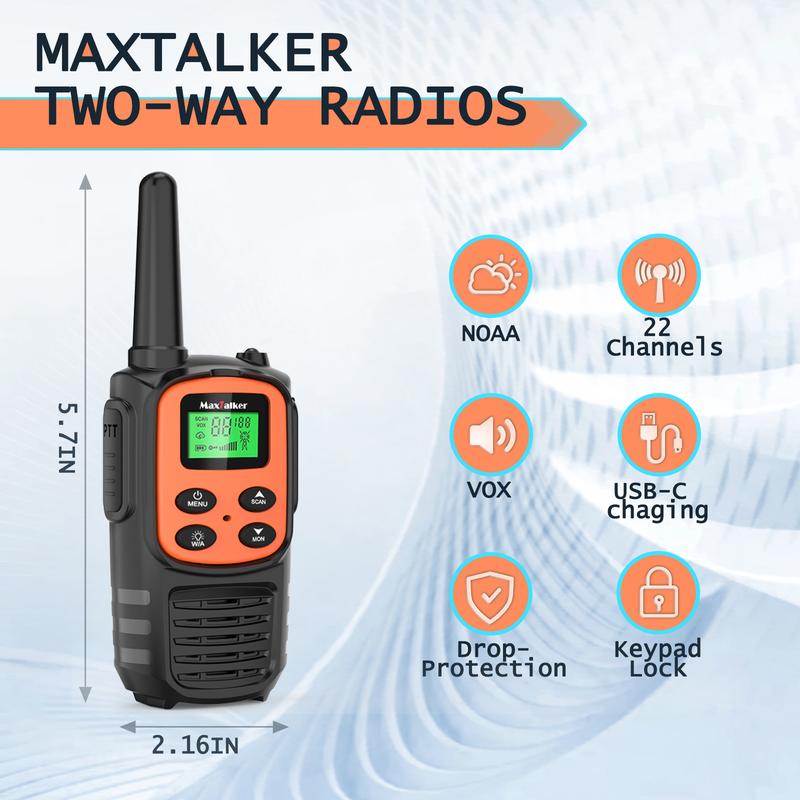 MaxTalker Walkie Talkies Long Range for Adults, Rechargeable Walkie Talkie with 22 FRS Channel Radios Walkie Talkies for Kids Audio Two Way Radio