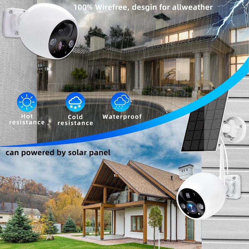 WESECUU Outdoor 2K Solar Panel Camera, Wireless with Night Vision, 2-Way Talk, Human Detection & Siren Alarm