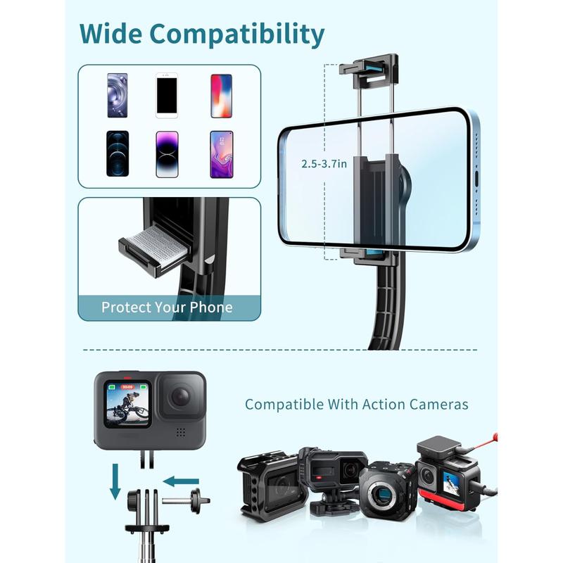 Selfie Stick, 41'' Extendable Phone Tripod Stand with Phone Holder & Detachable Remote, 360° Rotation Selfie Stick Tripod for Cell Phone Compatible with iPhone, Android, Samsung