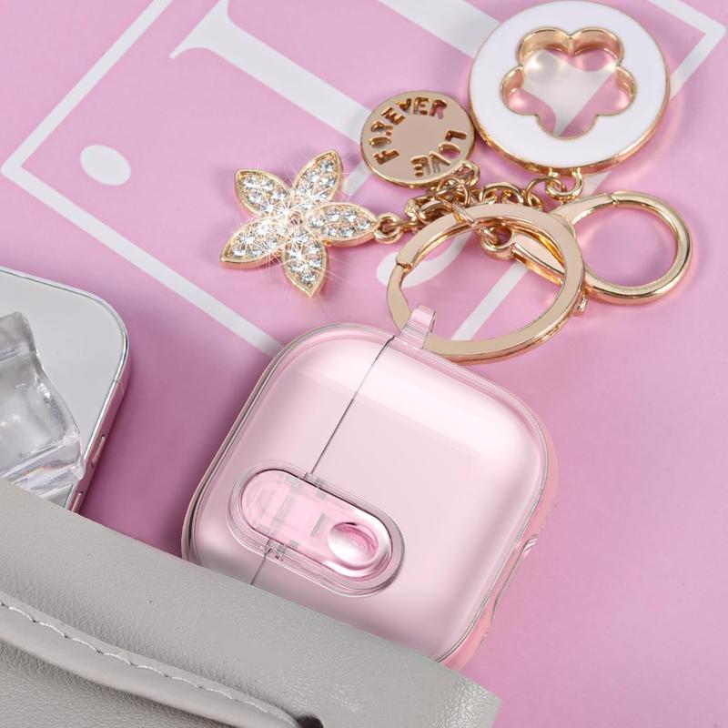 (with Safety Lock) Clear Case Compatible with Cute  Airpods 4 Cases 2024 Women,  Soft TPU Transparency Air pods 4 Gen Case iPods 4 Earbuds Case Girl Bling Keychain for Airpod iPod 4th Gen