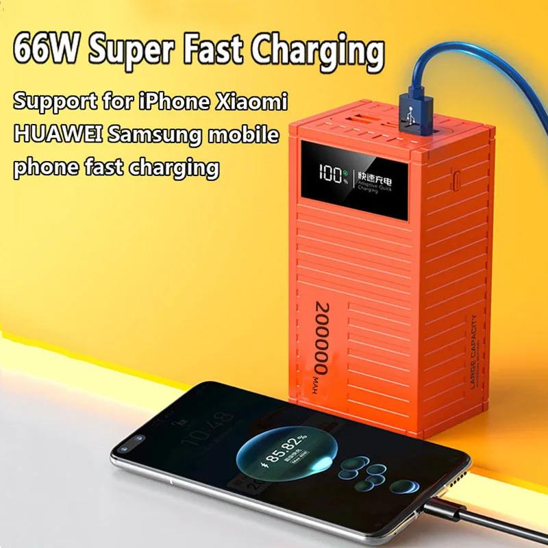 200000mAh Power Bank 66W super fast charging portable charger phone external battery for iPhone Xiaomi Samsung spare battery