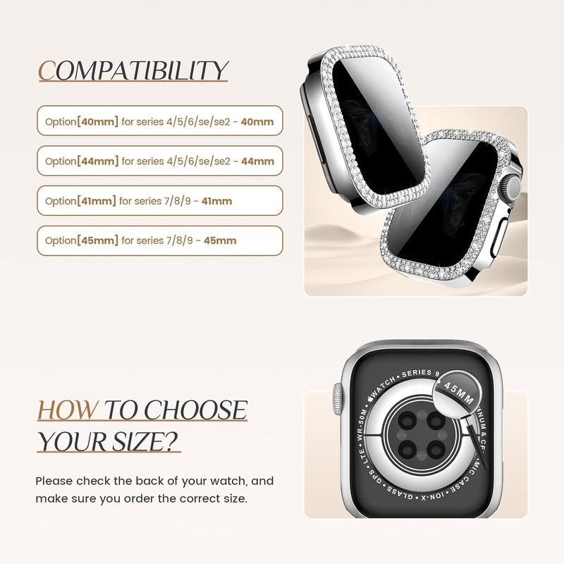 Goton Bling Screen Protector Compatible for Apple Watch Series 10 9 8 7 6 5 4 SE 2 41mm 44mm 40mm 45mm 46mm 42mm Case for Women, Glitter Diamond Rhinestone Face Cover for iWatch Accessories