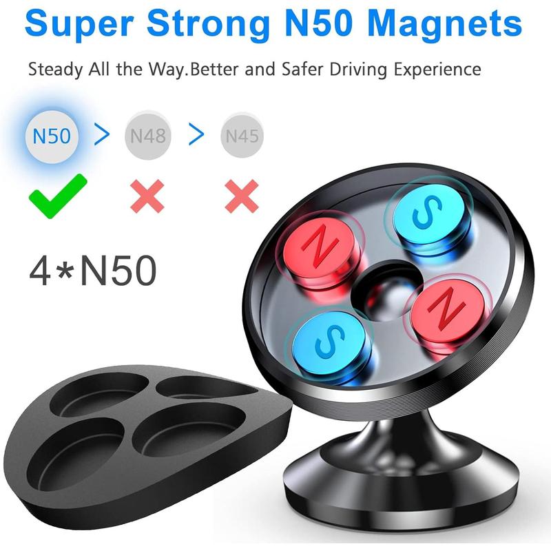 Magnetic Phone Holder for car, [Strong Magnet] Magnetic Phone Mount for Car [4 Plate] Magnetic car Phone Holder Mount for Cell Phone [360° Rotation] Phone Holders for Your Car Magnetic Accessories Smartphone