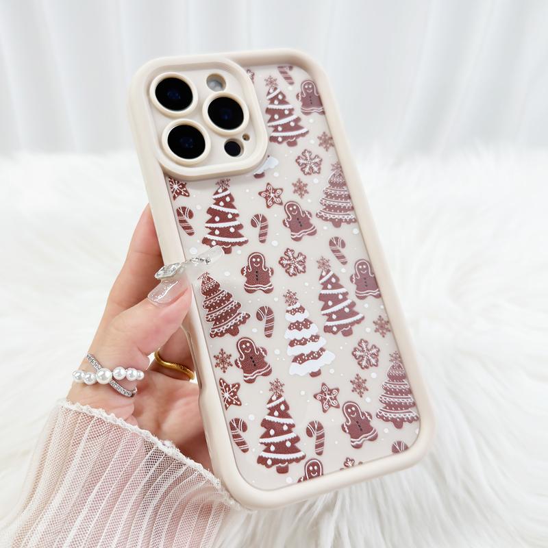 Christmas Tree Gingerbread Man Pattern Phone Case, Decorative Phone Accessories Compatible with iPhone 16 Pro Max Case 11 12 13 14 15