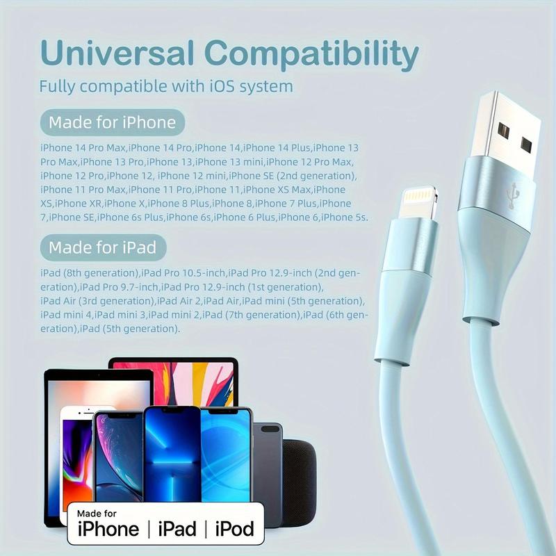 10FT USB-A for Lightning Charging Cable, Portable Charger Data Cable Compatible with iPhone 14 13 12ProMax 12Mini 11 Pro XS Max XR X 8 7 6Plus Phones