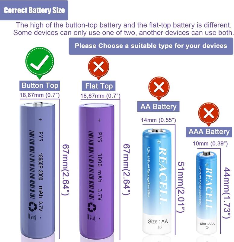 3.7 Volt Rechargeable Battery, 3000mAh Rechargeable 18650 Battery, Button Top NiMH Battery High Power Long Lasting for Headlamp, LED Flashlight, Solar Light, Electronic Devices etc，Electronic toys，Accessories Phone(4 Pack+Box)