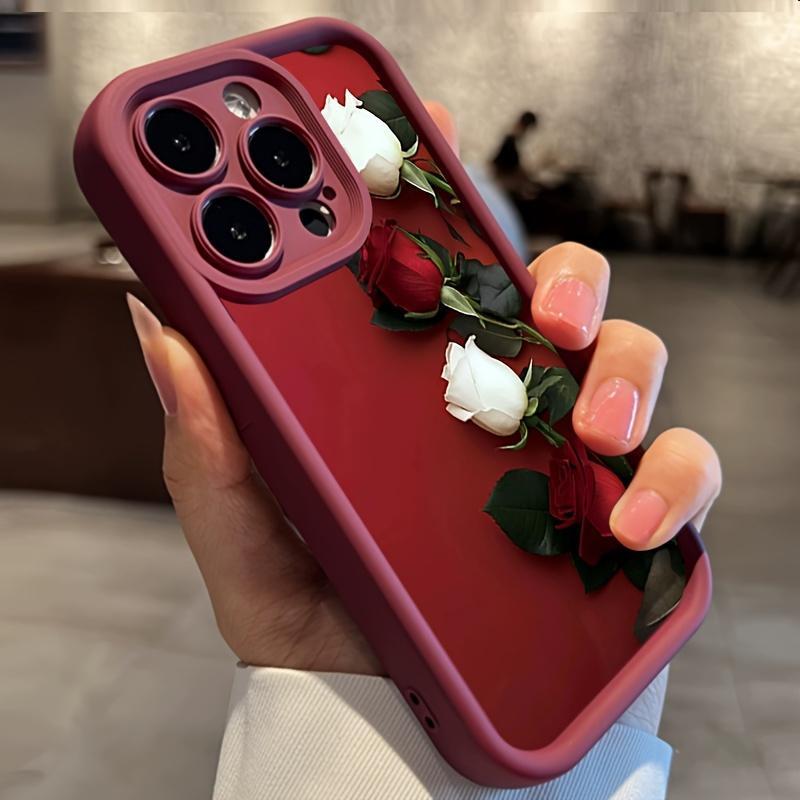 Rose Pattern Soft TPU Phone Case, Shockproof Phone Protective Cover, Phone Accessory Compatible with iPhone 11 12 13 14 15 16 Pro Max 14 15 16 Plus