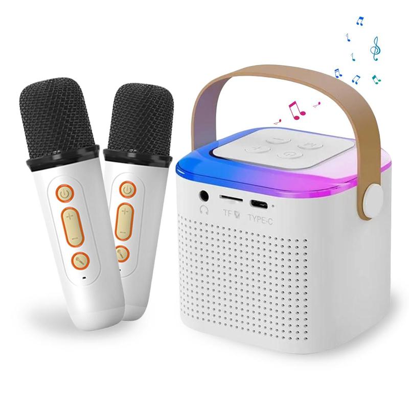 Mini Karaoke Machine for Kids Adults, Portable Bluetooth Speaker with 2 Wireless Microphones, Mini Karaoke Machine with LED Lights, Christmas Birthday Gifts Toys