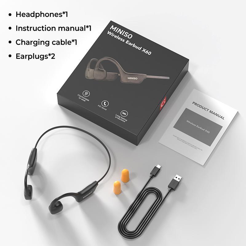 MINISO X60 Open Ear Wireless Headphone, Bone Conduction Running Headphones, Waterproof Wireless Conduction Earphones with Built-in Mic, Wireless Earbuds for Sports Home Office, Wireless Waterproof Headphones, Gaming Headset