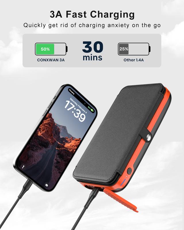 Solar Charger 27000mAh Power Bank with 4 Solar Panels and 3 USB Outputs, 3A Fast Charging Portable Charger USB C External Battery Pack, Compatible with Smartphones and Tablets