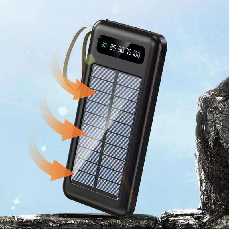 Solar Powered 10000mAh 20000mAh Power Bank, 1 Count Portable Solar Charger with 4 Output Cable, Large Capacity Power Bank for iPhone & Samsung Galaxy