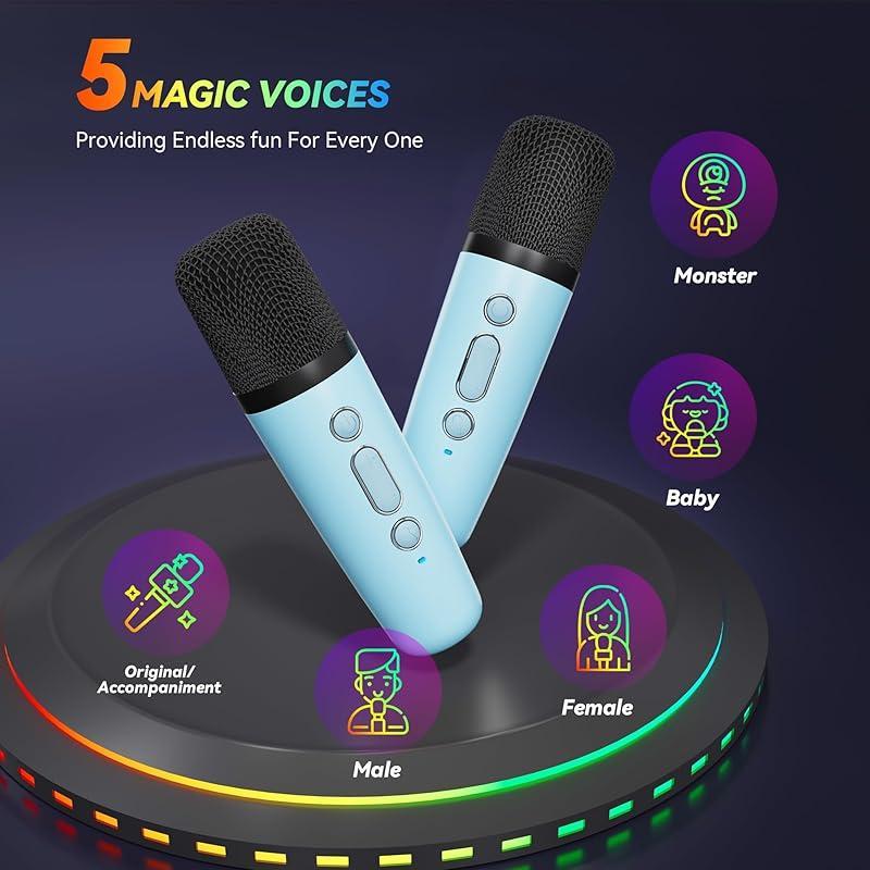 Portable Wireless Speaker with Microphone, Rechargeable Wireless Karaoke Speaker with Handle, Colorful Light LED USB Speaker for Home Party wireless