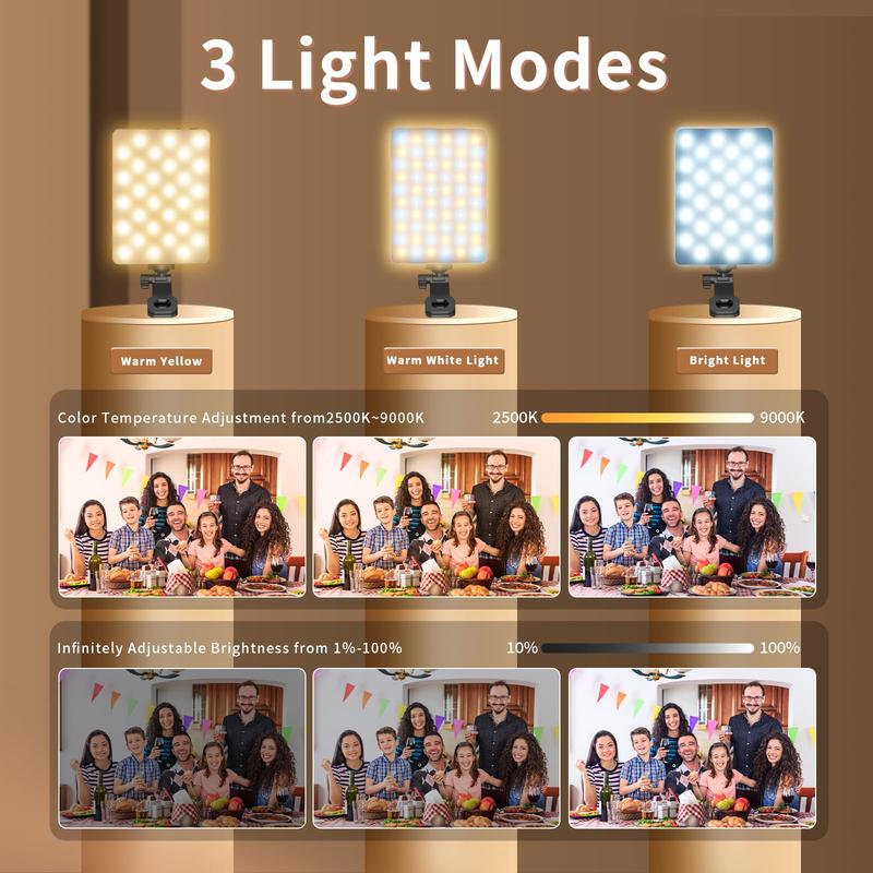 Portable LED Selfie Light with Front & Back Clip, High Power 60 LED 2000MAH Rechargeable Camera Fill Light for Summer Fall, Camping Light Modes Clip Ring Photoshoot Light For Smartphone Tablet Laptop Camera , Zoom Call Video Fill Light, Camera Accessories