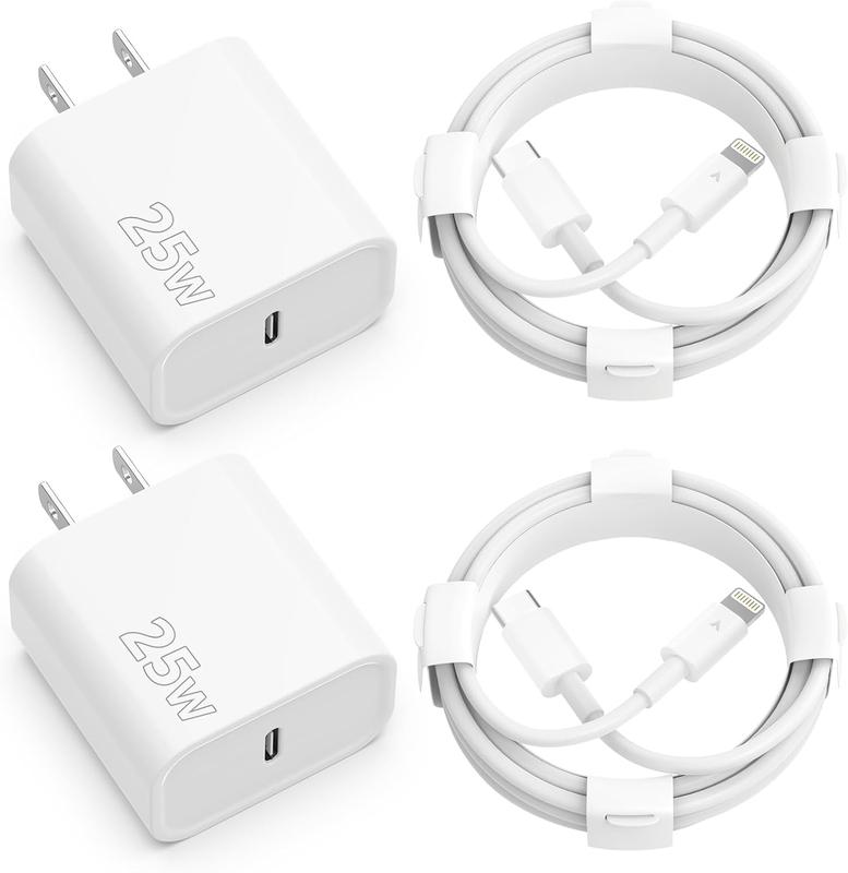 25W USB C Charger iPhone Charger Fast Charging 2Pack 25W Type C Wall Charger Block with 6FT Long USB C to Lightning Cable Compatible with for iPhone 14Pro 13 Pro 12 12 Pro Max 11 XS Max XS XR X 8  Connector Automatic Cord