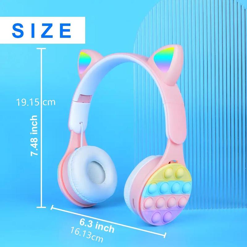 Cartoon Ear Design Foldable Wireless Microphone Headphones, Over-Ear Wireless Gaming Headphone, Portable Folding Noise Cancelling Headphones for Home Outdoor