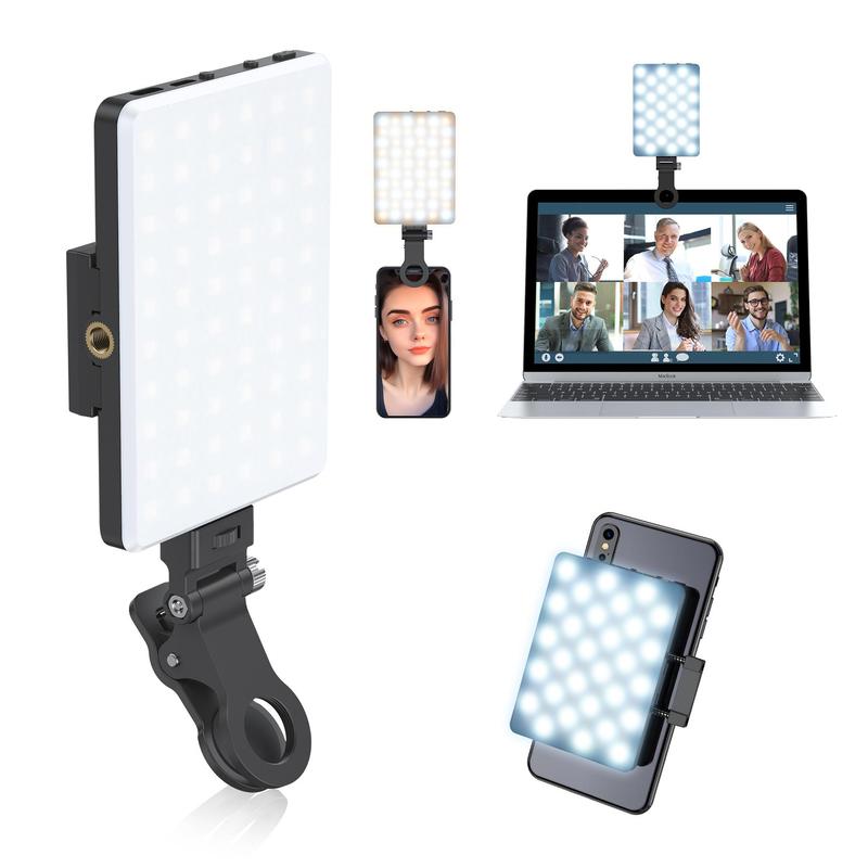 Portable LED Selfie Light with Front & Back Clip, High Power 60 LED 2000MAH Rechargeable Camera Fill Light for Summer Fall, Camping Light Modes Clip Ring Photoshoot Light For Smartphone Tablet Laptop Camera , Zoom Call Video Fill Light, Camera Accessories