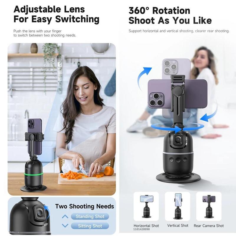 360° Auto Face Tracking Gimbal Stabilizer, Portable AI Smart Gimbal Stabilizer, All-in-one Rotation Smartphone Video Vlog Stabilizer