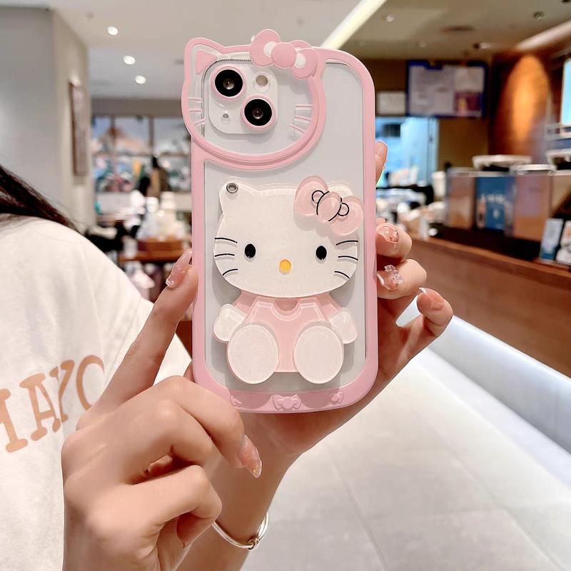 Cute Cat iPhone 15 with Makeup Mirror 11 12 13 14 15plus Fashion Women 14 15por Personalized Creative Case