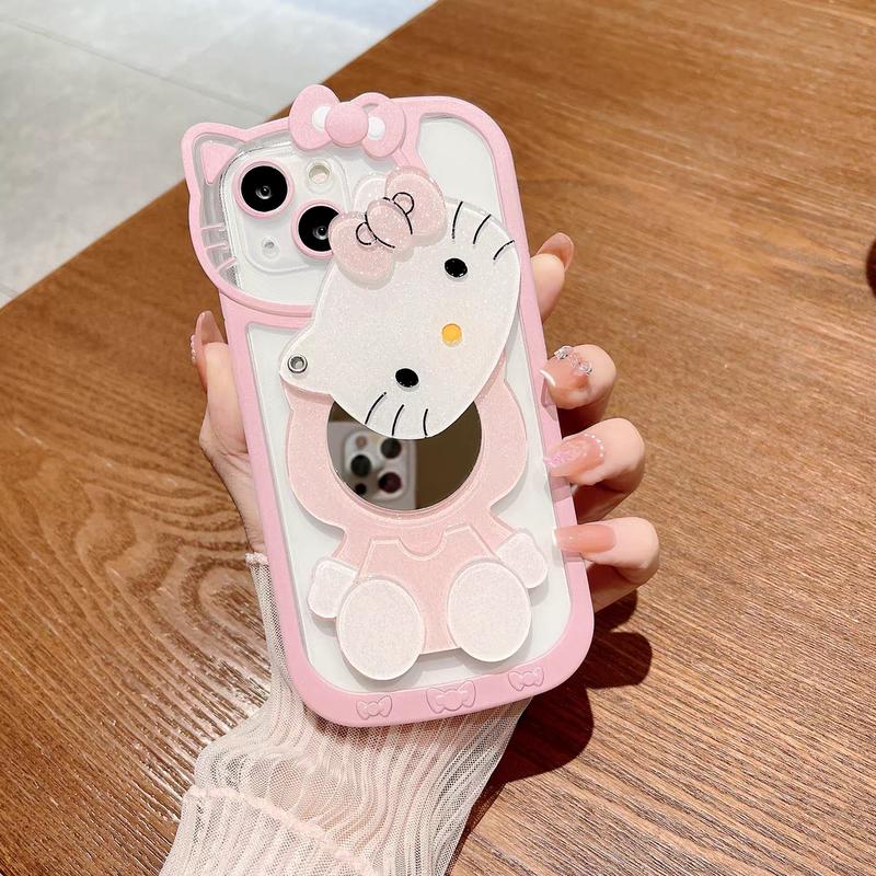 Cute Cat iPhone 15 with Makeup Mirror 11 12 13 14 15plus Fashion Women 14 15por Personalized Creative Case