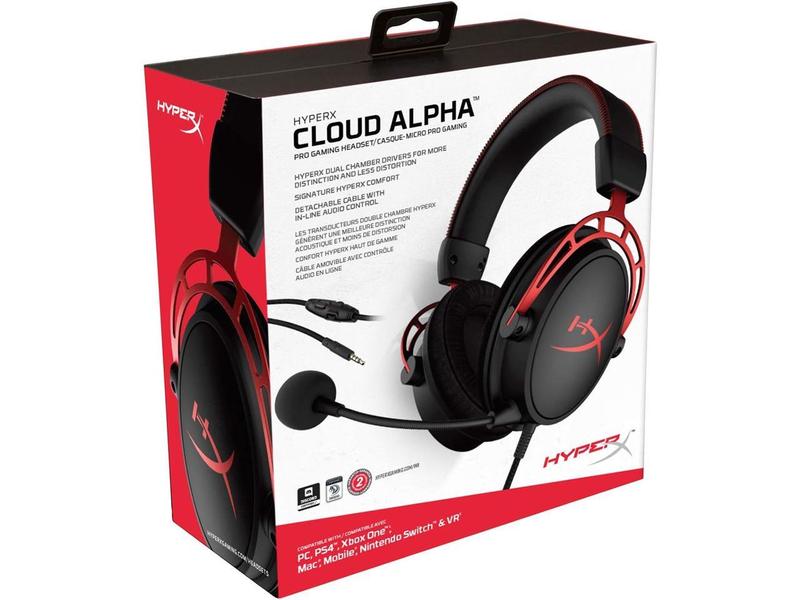 HyperX Cloud Alpha - Gaming Headset, Dual Chamber Drivers, Legendary Comfort, Aluminum Frame, Detachable Microphone, Works on PC, PS4, PS5, Xbox One  Series X|S, Nintendo Switch and Mobile – Red