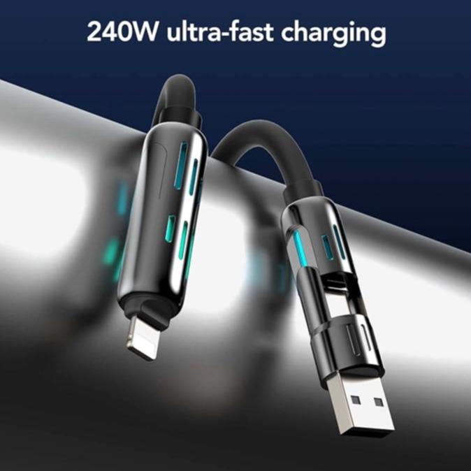 USB-C Fast ChargingCable, Lightning Type C,240W 4 in 1 cable With BreathingLight, Compatible with iPhone, iPad,Samsung, Laptops Charger