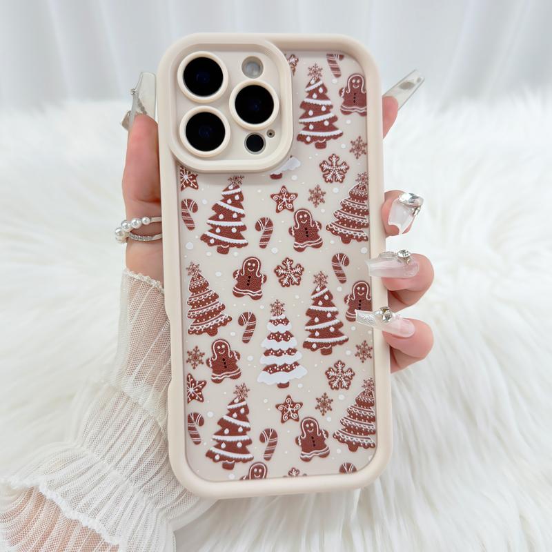 Christmas Tree Gingerbread Man Pattern Phone Case, Decorative Phone Accessories Compatible with iPhone 16 Pro Max Case 11 12 13 14 15