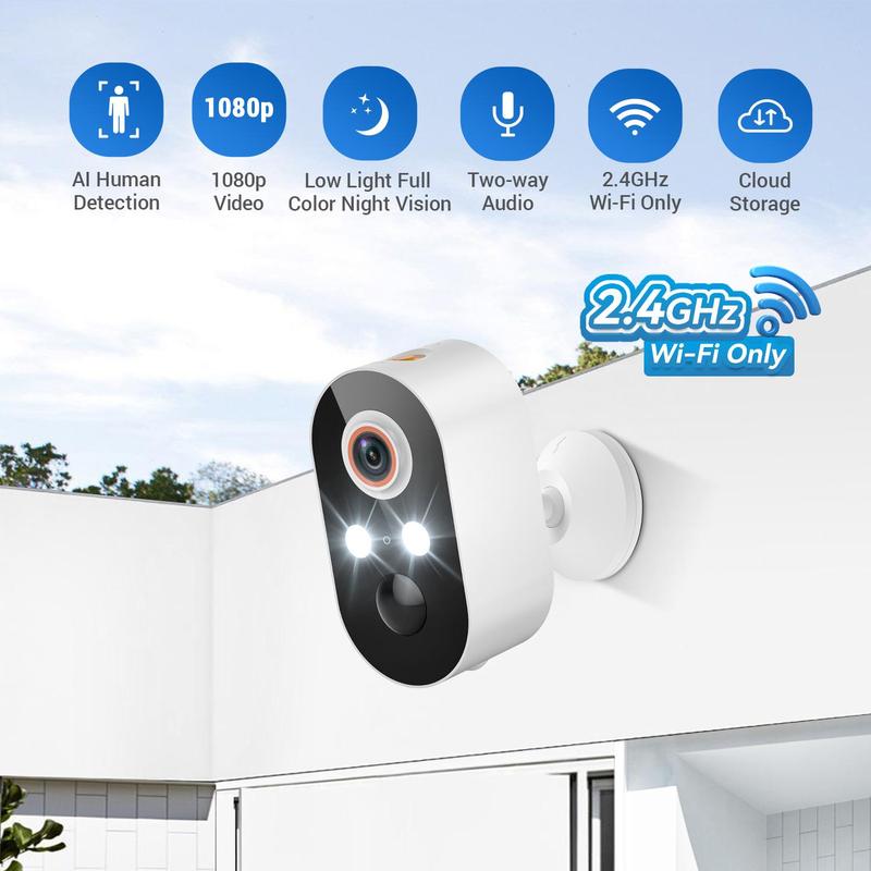 Wireless Camera for Home Security Outdoor, 2.4GHz WiFi Night Visions Camera with Cloud Storage & 2-way Audio, Smart AI Motions Detection Security Camera for Home