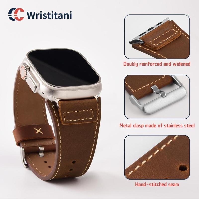 Wristitani Leather Bands Compatible With Apple Watch Band Ultra 2, 49mm 46mm 45mm 44mm 42mm For Men, Top Genuine Leather Replacement Vintage Strap for iWatch Ultra Series 10 9 8 7 SE2 SE 6 5 4