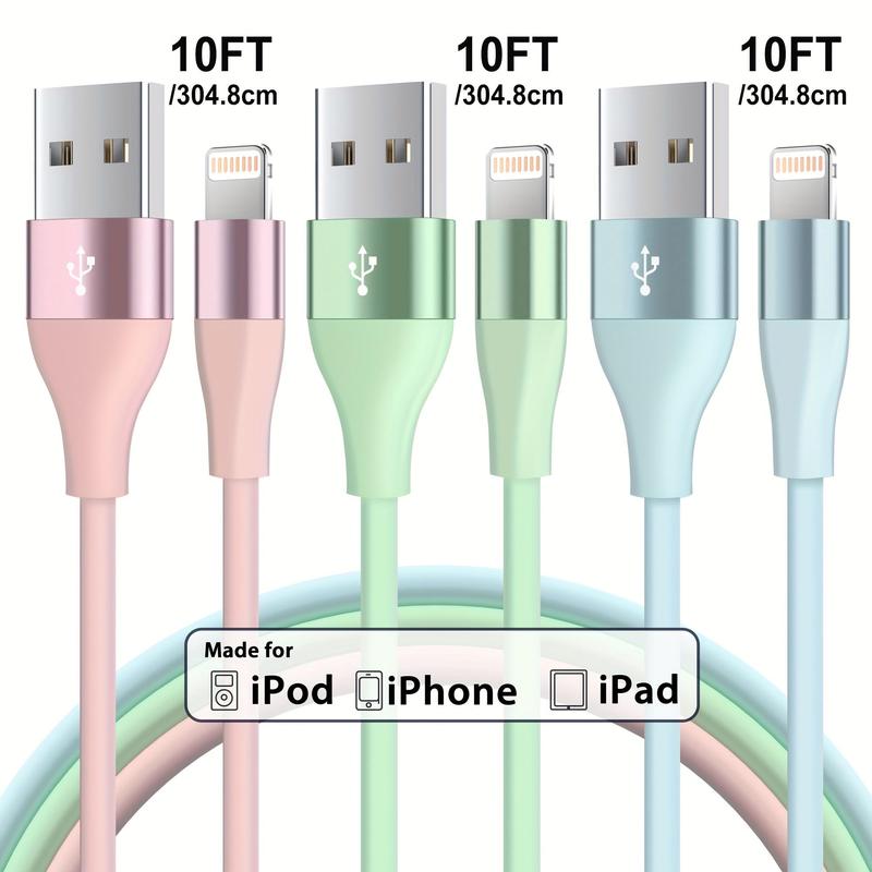 10FT USB-A for Lightning Charging Cable, Portable Charger Data Cable Compatible with iPhone 14 13 12ProMax 12Mini 11 Pro XS Max XR X 8 7 6Plus Phones