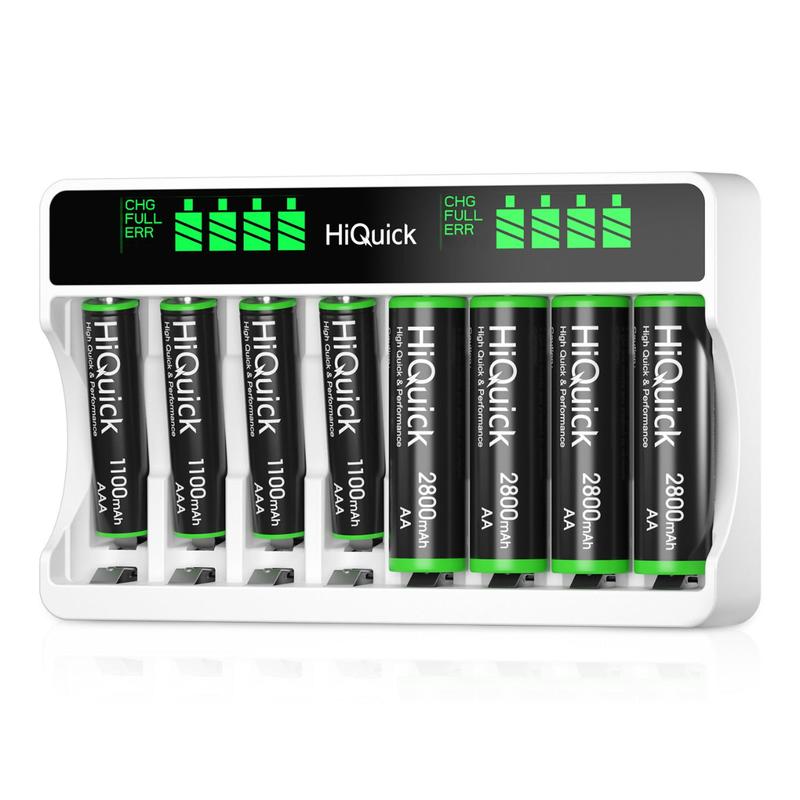 HiQuick Rechargeable AAA AAA Batteries with 8 Slot LCD Charger