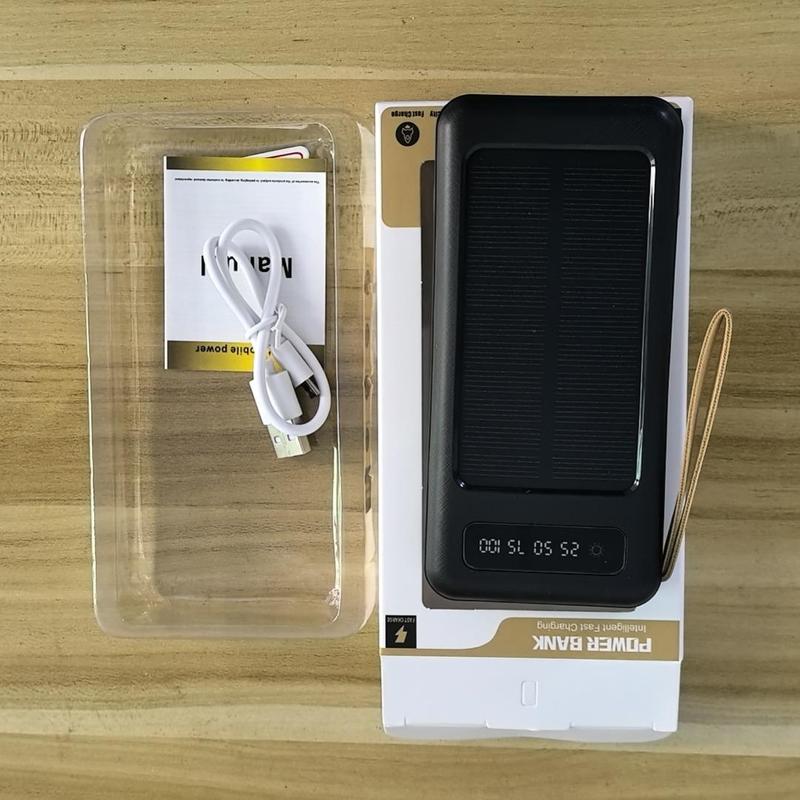 Solar Powered 10000mAh 20000mAh Power Bank, 1 Count Portable Solar Charger with 4 Output Cable, Large Capacity Power Bank for iPhone & Samsung Galaxy