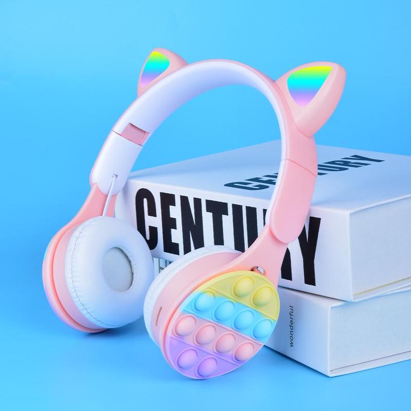 Cartoon Ear Design Foldable Wireless Microphone Headphones, Over-Ear Wireless Gaming Headphone, Portable Folding Noise Cancelling Headphones for Home Outdoor