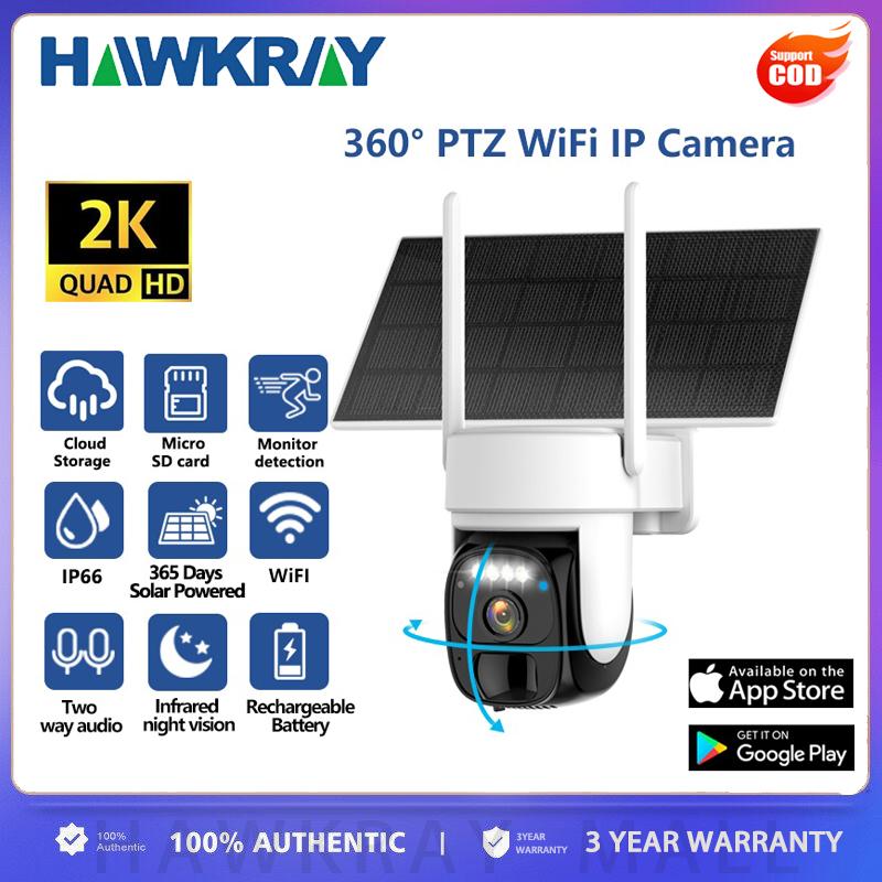 360° CCTV Camera Low Power Solar Panel Cam 2K FHD WiFi IP Security Cam-IP66 Waterproof IR Night Vision Flash Light