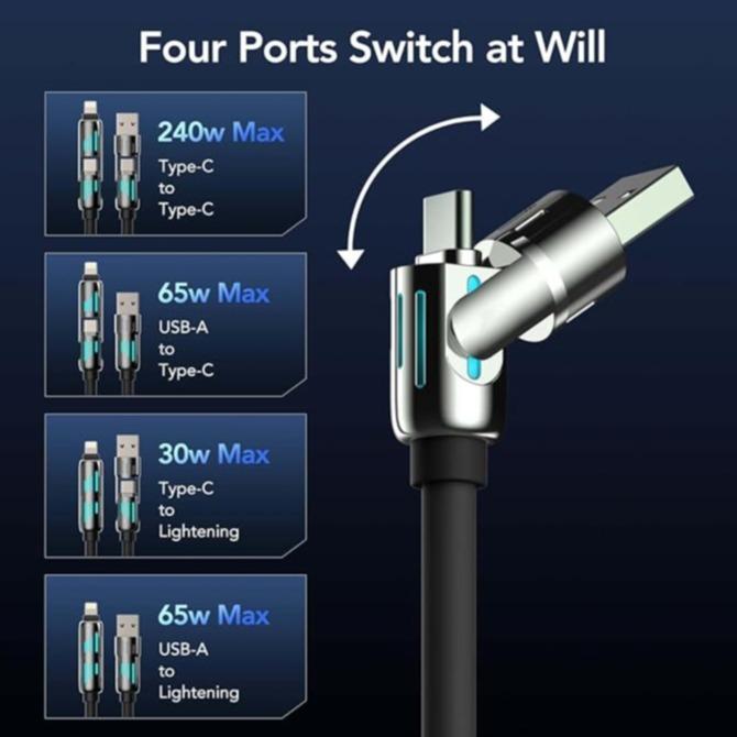 USB-C Fast ChargingCable, Lightning Type C,240W 4 in 1 cable With BreathingLight, Compatible with iPhone, iPad,Samsung, Laptops Charger