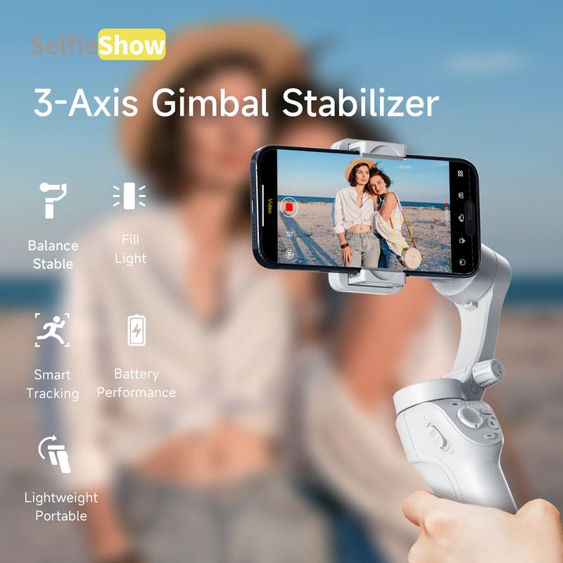 Handheld pan tilt three-axis mobile phone stabilizer with anti shake fill light intelligent facial follow-up Accessories Cellphone Smartphone