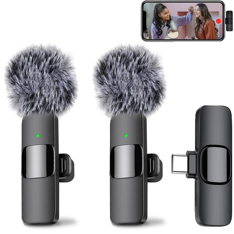 2 pieces Wireless Microphone for iPhone,iPad,Android, Mini Wireless Clip-on Microphones for iPhone Video Recording,Interview, Vlog, christmas gift ideas Black Friday Deals tiktok shop store