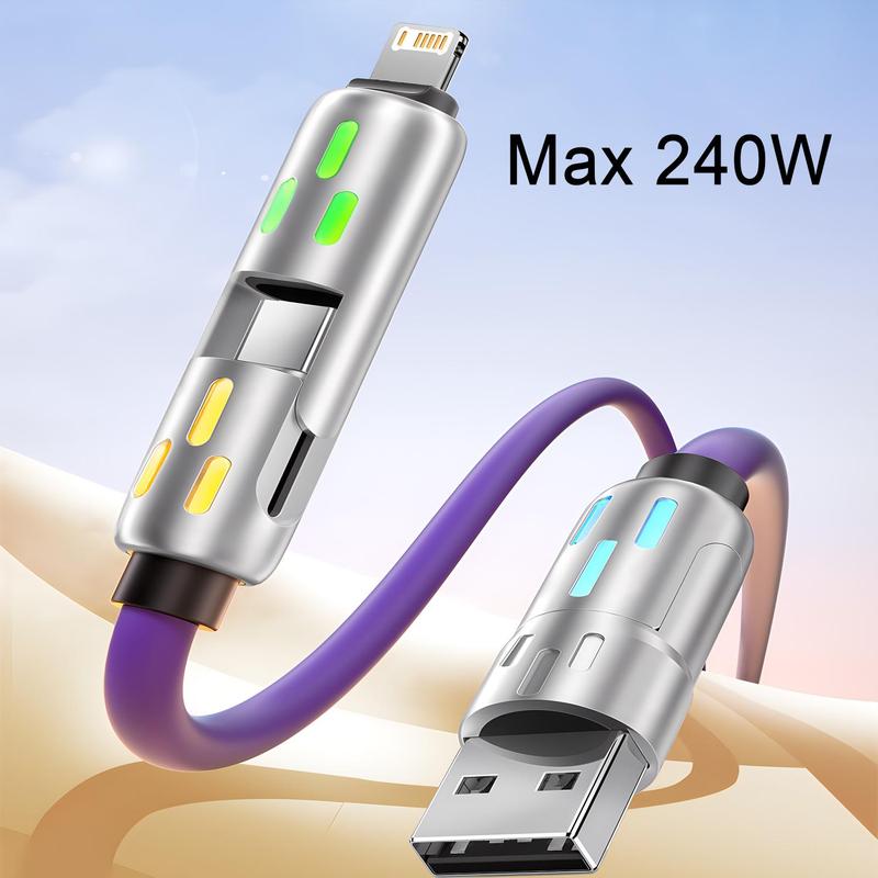 4 in 1 Phone Charging Cable, 240W PD Fast Charging Data Cable, Charging Cable Compatible with Smart Devices, Universal Charging Cable