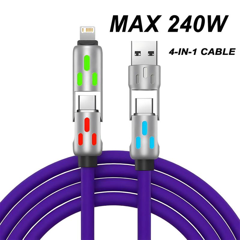 4 in 1 Phone Charging Cable, 240W PD Fast Charging Data Cable, Charging Cable Compatible with Smart Devices, Universal Charging Cable